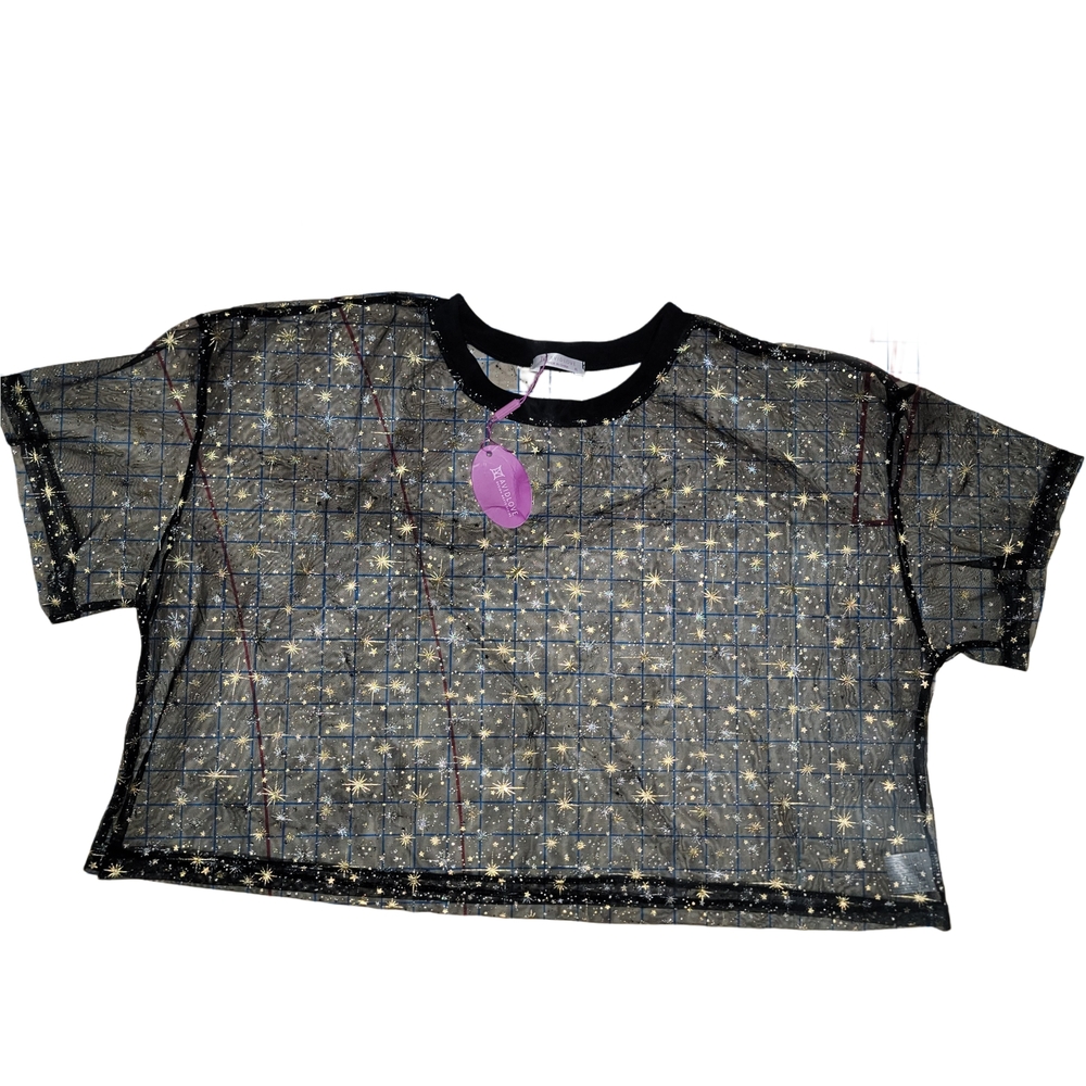 Black Sheer Starry Crop Top